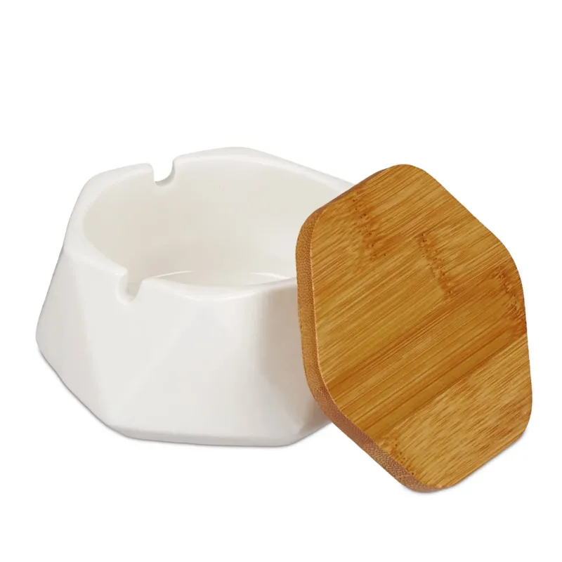 Aschenbecher mit Deckel Weiss-Hellbraun von Relaxdays