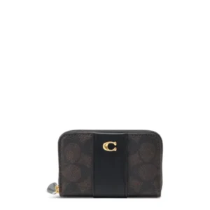 Signature Leather Essential Small Zip-Around Card Case - Walnut Black