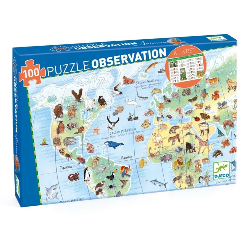 Wimmelpuzzle: Tiere der Erde + booklet - 100 Stk. * von DJECO Light Gray Djeco