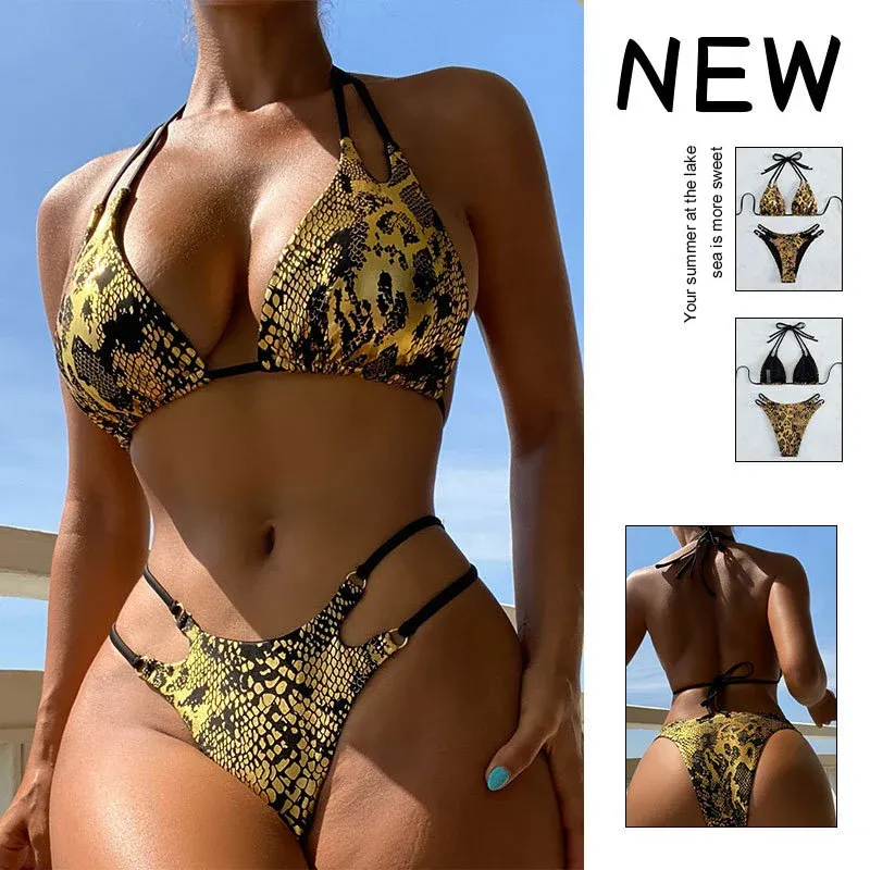 Damen Triangel-Bikini mit asymmetrischem Schnitt und elegantem Schlangenprint – Maréssa