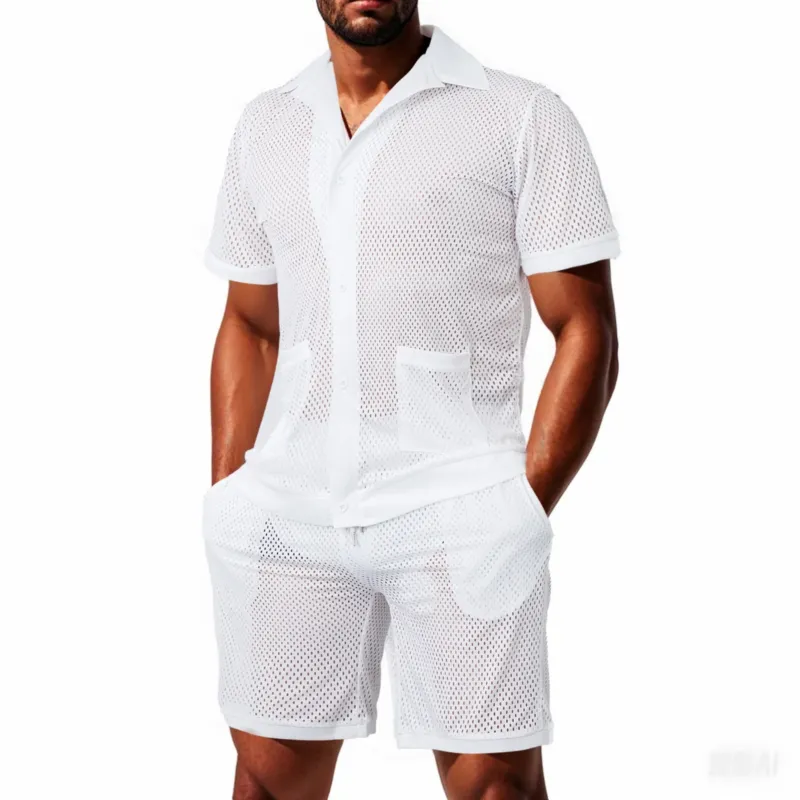 Herren leichter Mesh-Sommeranzug mit praktischen Taschen und atmungsaktivem Design – Marzano