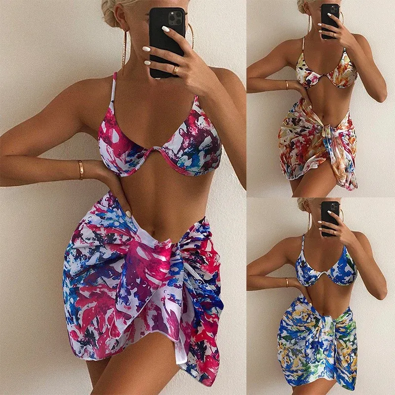 Damen Bikini-Set mit verstellbaren Trägern und floralem Wickelrock – Maréssa