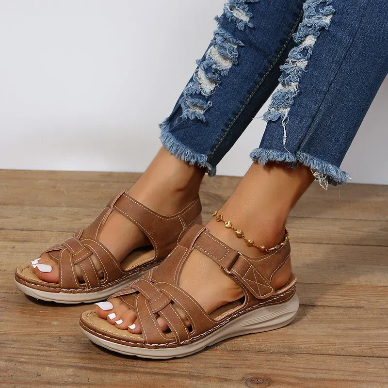 Damen Bequeme orthopädische Klett-Sandalen mit gepolsterter Plateau-Sohle – Sorelia