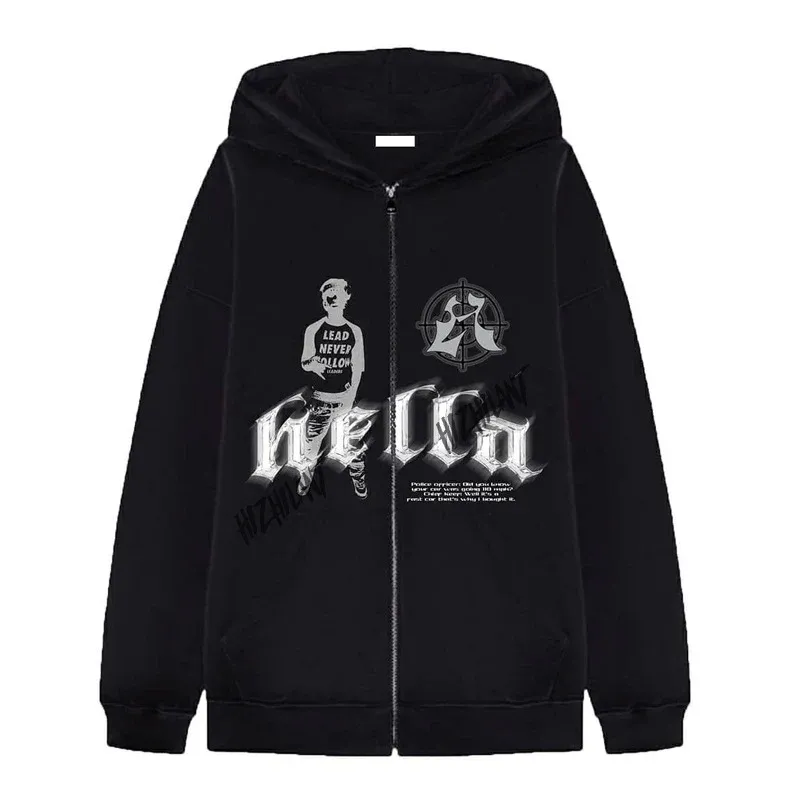 Unisex Kapuzenjacke mit durchgehendem Reißverschluss oversized Schnitt und markantem Grafikprint – Auréline
