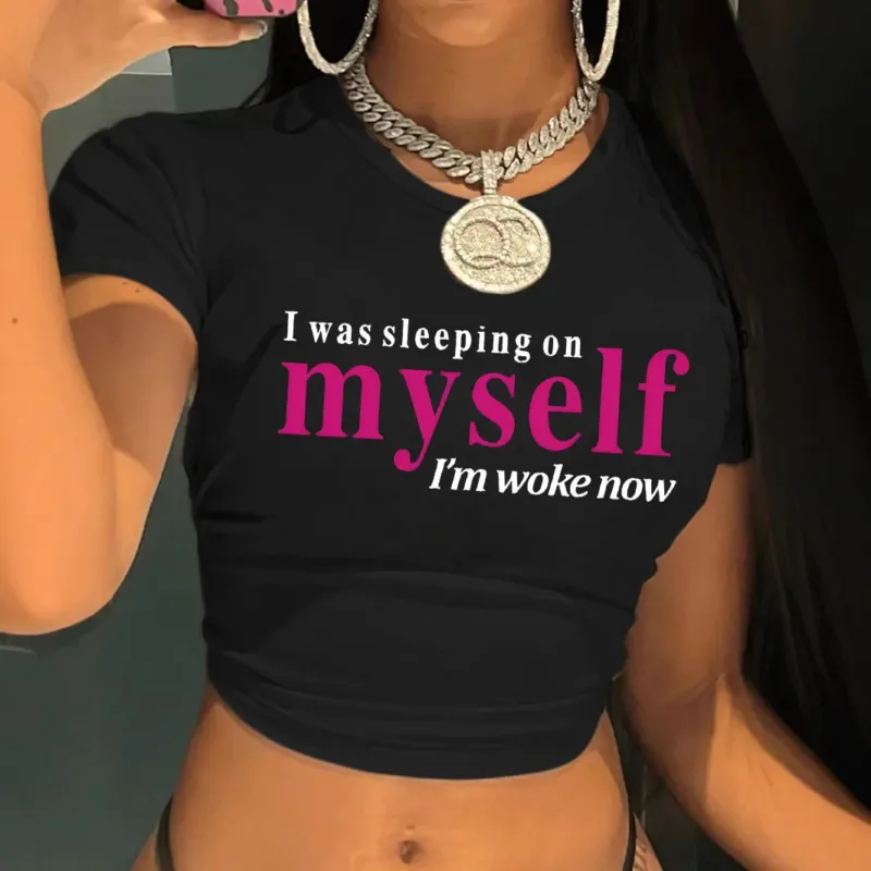 Damen Crop-T-Shirt mit motivierendem Schriftzug – Orélia