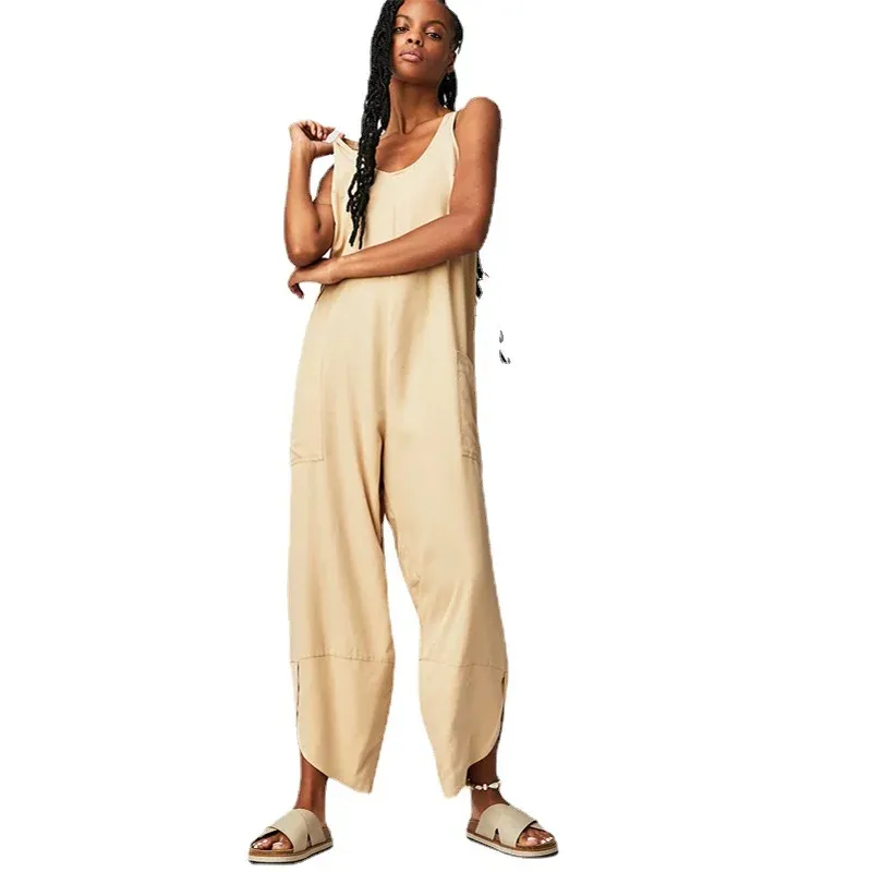 Damen Lässiger Jumpsuit mit weitem Bein und seitlichen Taschen – Solévia