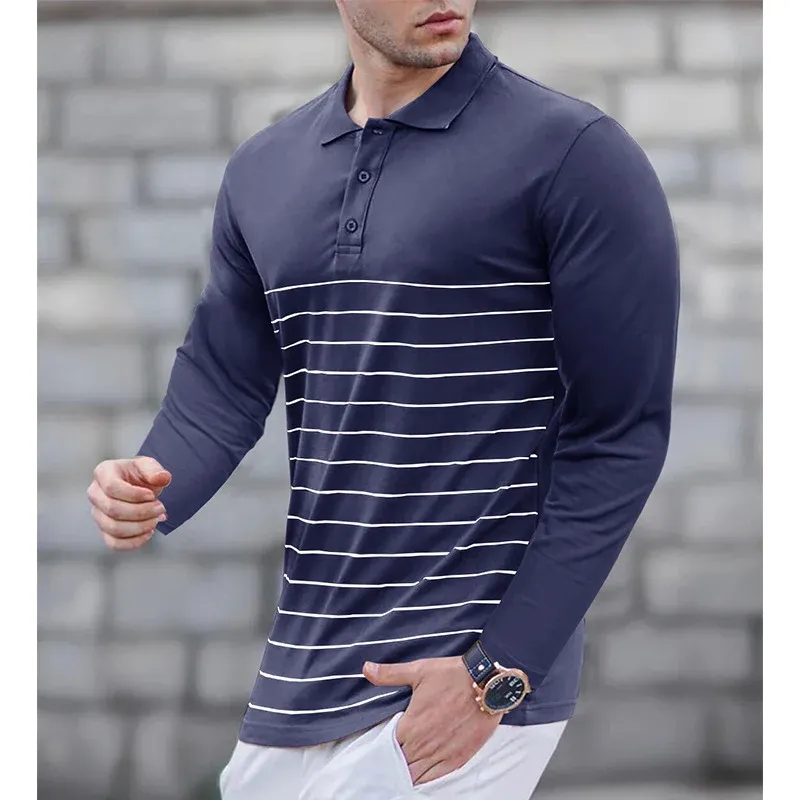 Herren Langarm-Polo mit eleganter Streifenstruktur – Cavello