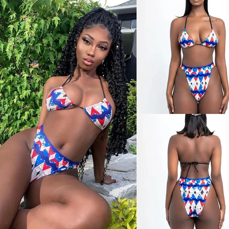 Damen Bikinis mit hohen Beinausschnitten und geometrischem Muster – Maréssa