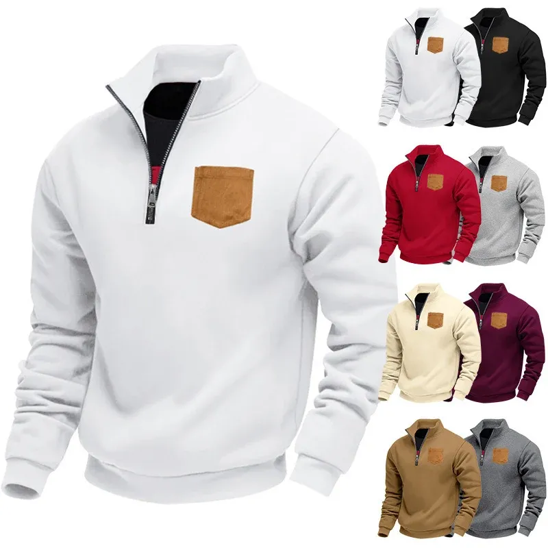 Herren Fleece Pullover mit kontrastierendem Reißverschluss und praktischer Brusttasche – Cavarno
