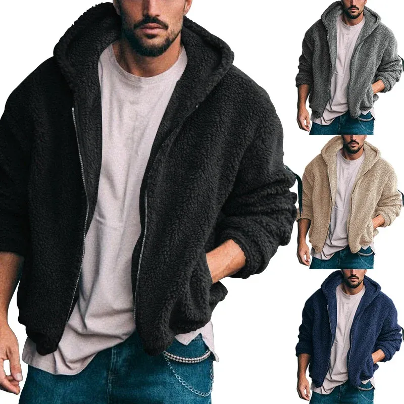 Herren kuschelige Teddyjacke mit Kapuze – Taviero