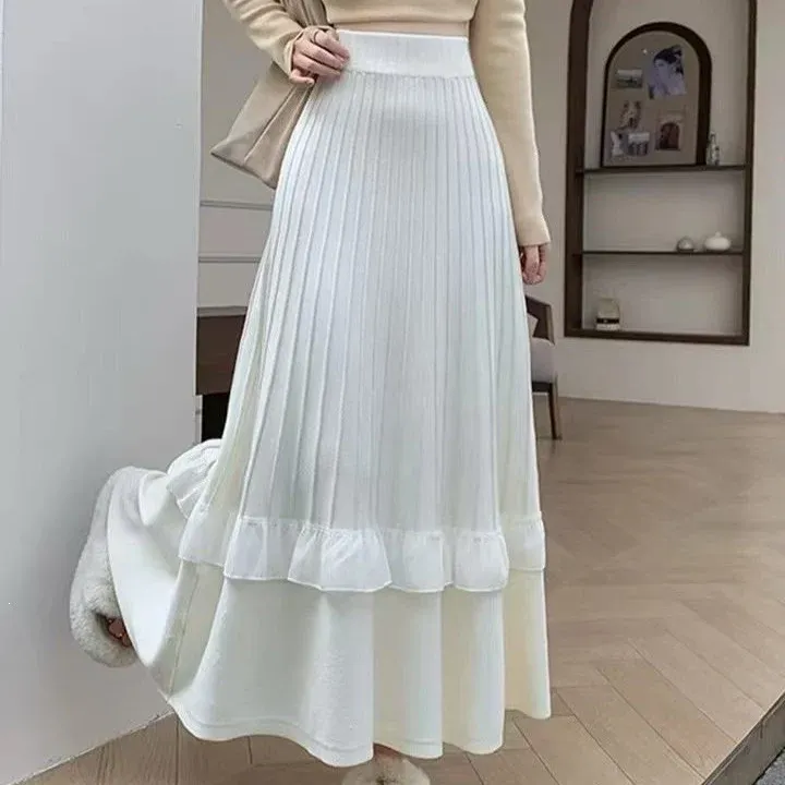 Damen Eleganter Maxi-Rock mit Volant und strukturiertem Design – Valéora