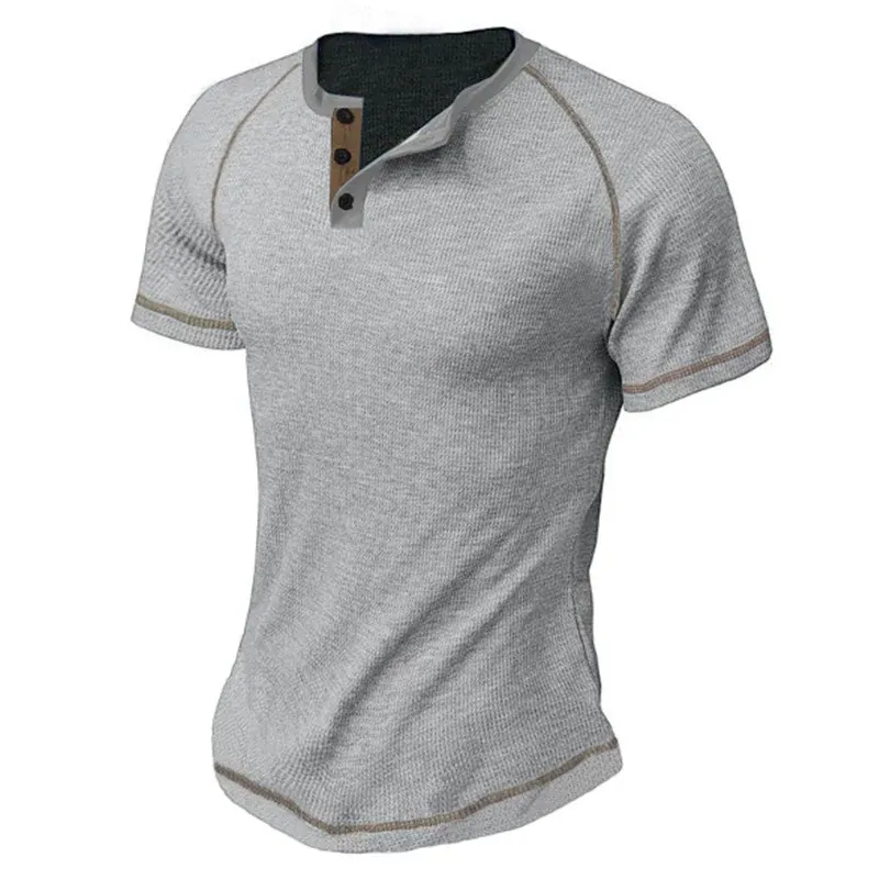 Herren Kurzarm-Henley-T-Shirt mit Kontrastakzenten – Marzano