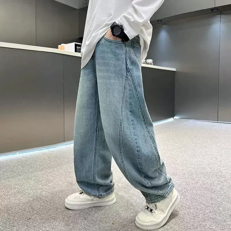 Unisex weite Denim-Hose mit tiefen Eingrifftaschen – Vardeno