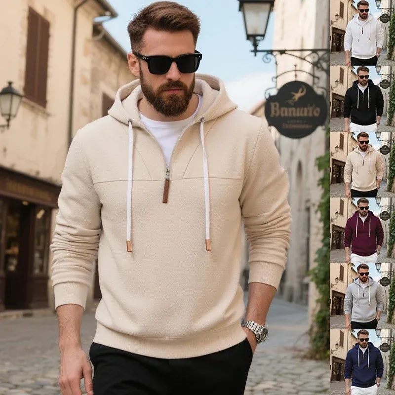 Herren Fleece Hoodie mit modernem Reißverschluss und Kängurutasche – Cavarno
