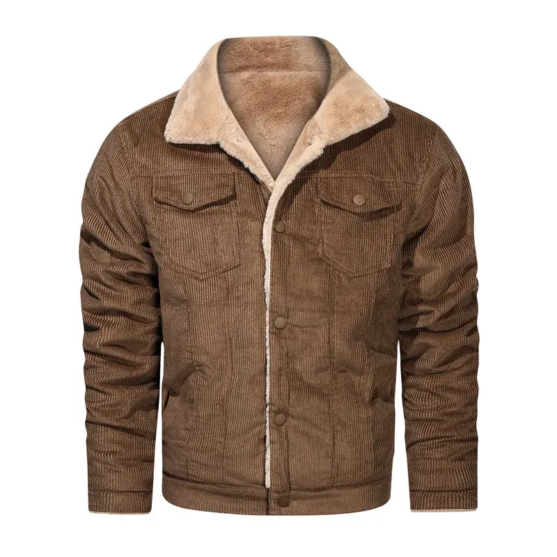 Herren Kord-Workerjacke mit Teddyfutter und Hemdkragen – Taviero