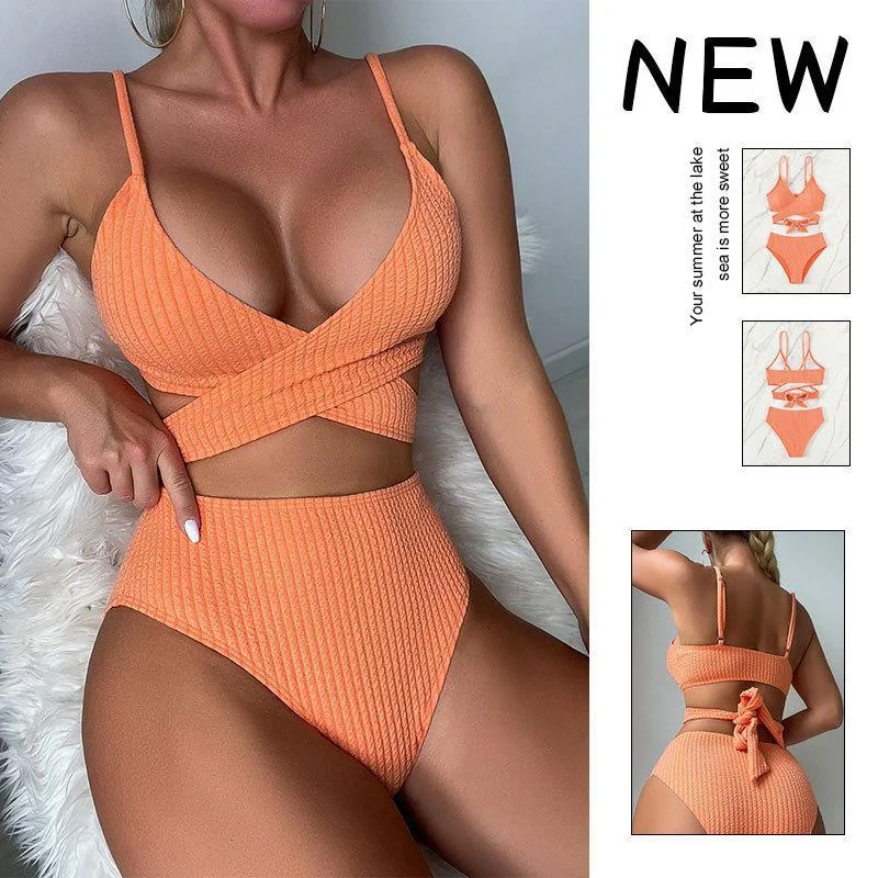 Damen Rippstruktur Bikini-Set mit verstellbaren Trägern und hohem Taillenschnitt – Maréssa