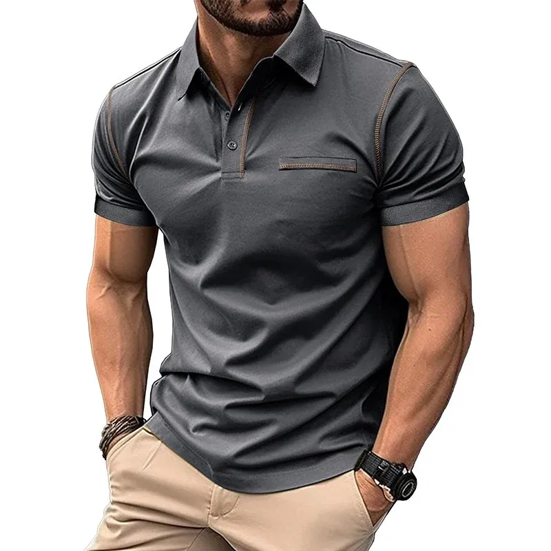 Herren elegantes Polohemd mit modischen Kontrastnähten – Cavello