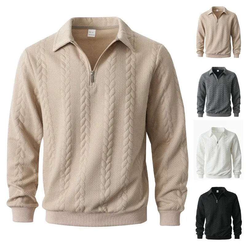Herren Halbzip-Pullover mit Kentkragen, Zopfstrickstruktur und geripptem Saum – Norvane