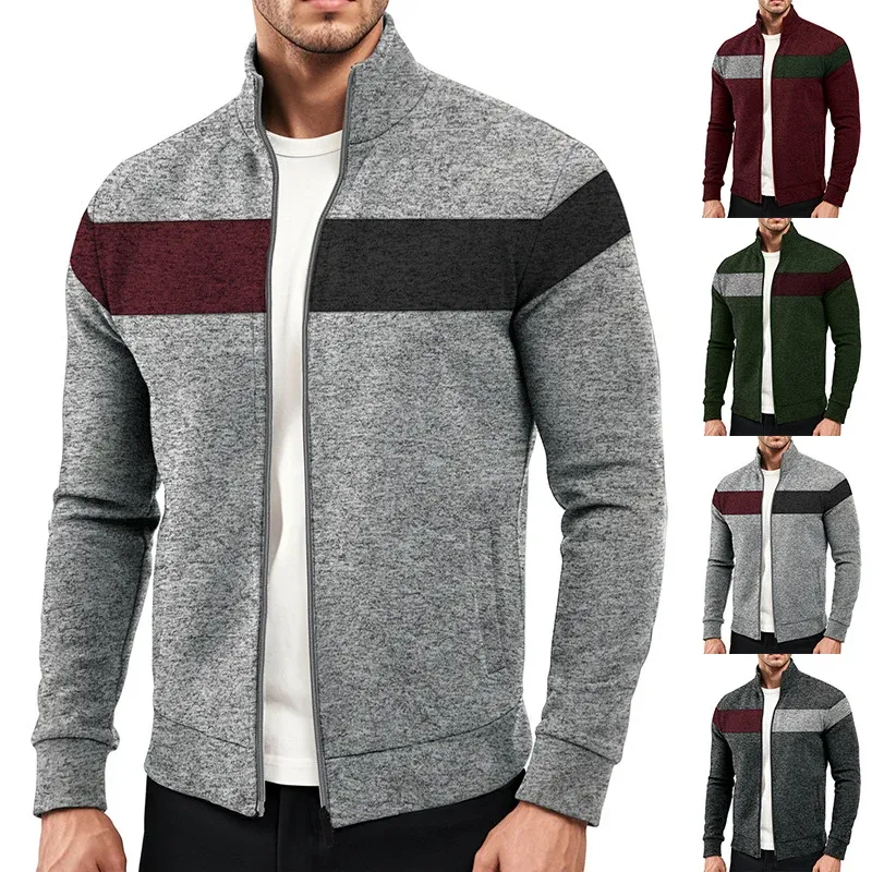 Herren Sportjacke mit kontrastierenden Farben und hohem Stehkragen – Cavarno
