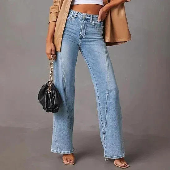 Damen High-Waist Wide-Leg Jeans mit dekorativer V-Naht Echo Archiv