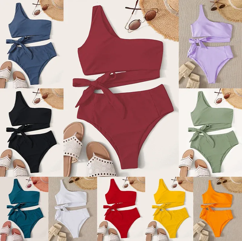 Damen Einseitiger Bikini-Set mit innovativem Wickel-Design und hohem Taillenschnitt – Maréssa