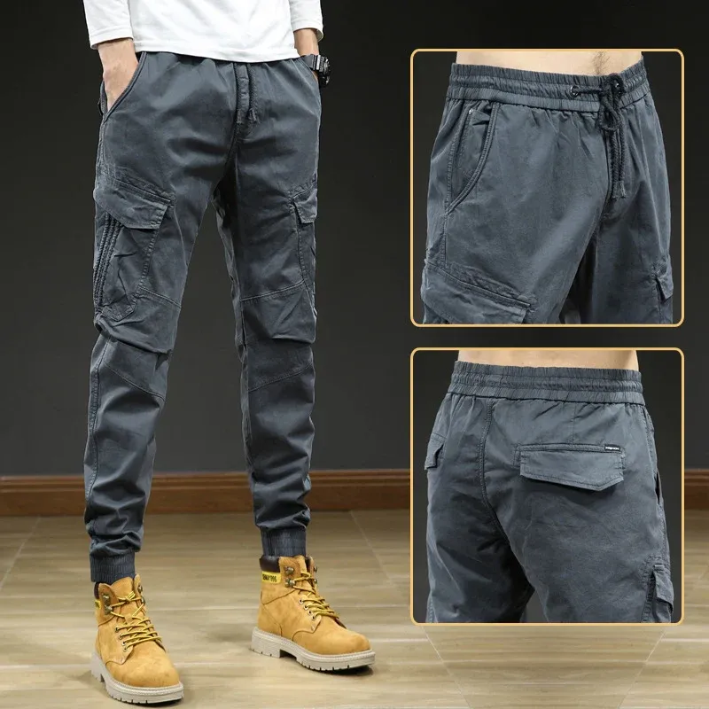 Herren bequeme Cargo-Hose mit elastischem Bund und mehreren Taschen – Bravaro