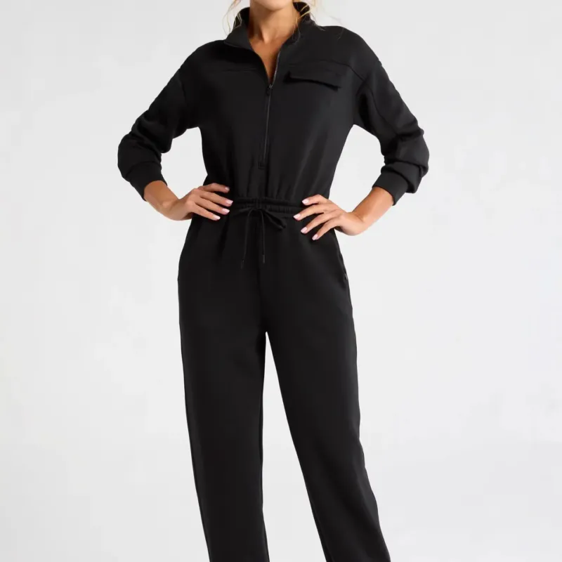Damen Modischer Jumpsuit mit Stehkragen und Kordelzug – Solévia