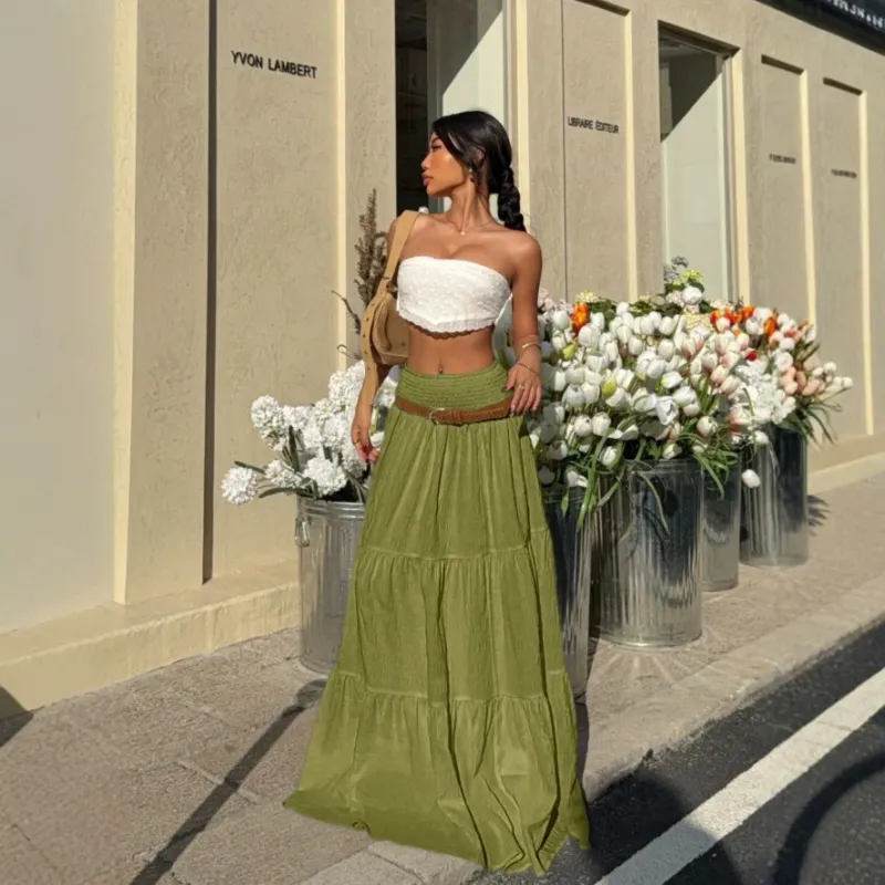 Damen Maxirock im lässigen Boho-Stil mit voluminösen Stufen – Valéora