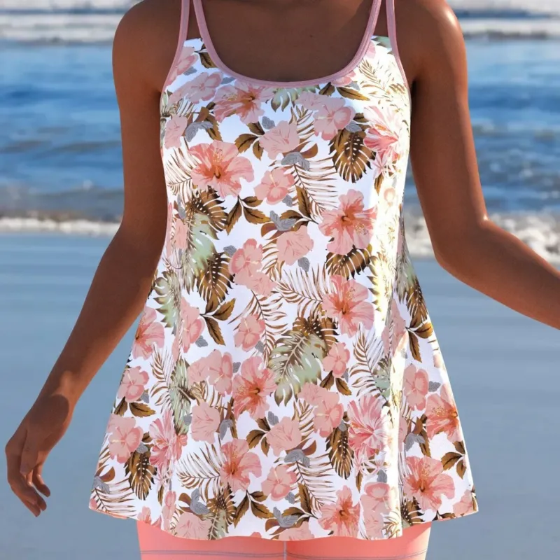 Damen Schwimmanzug in Plissee-Optik mit floralen Mustern und bequemen Shorts – Maréssa