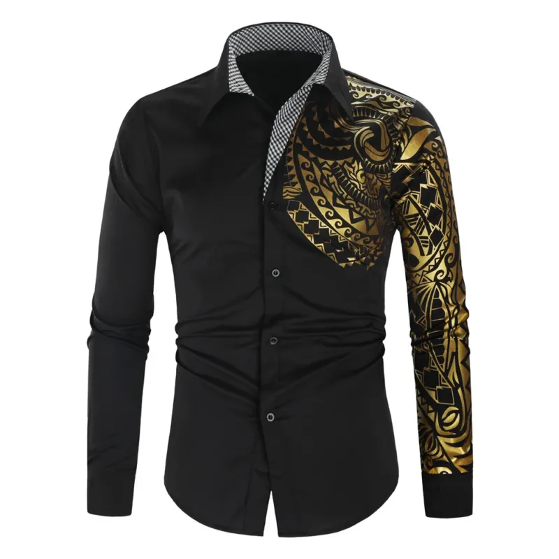 Herren Hemd mit asymmetrischem Tribal-Print, Slim-Fit und kontrastierter Innenblende Echo Archiv
