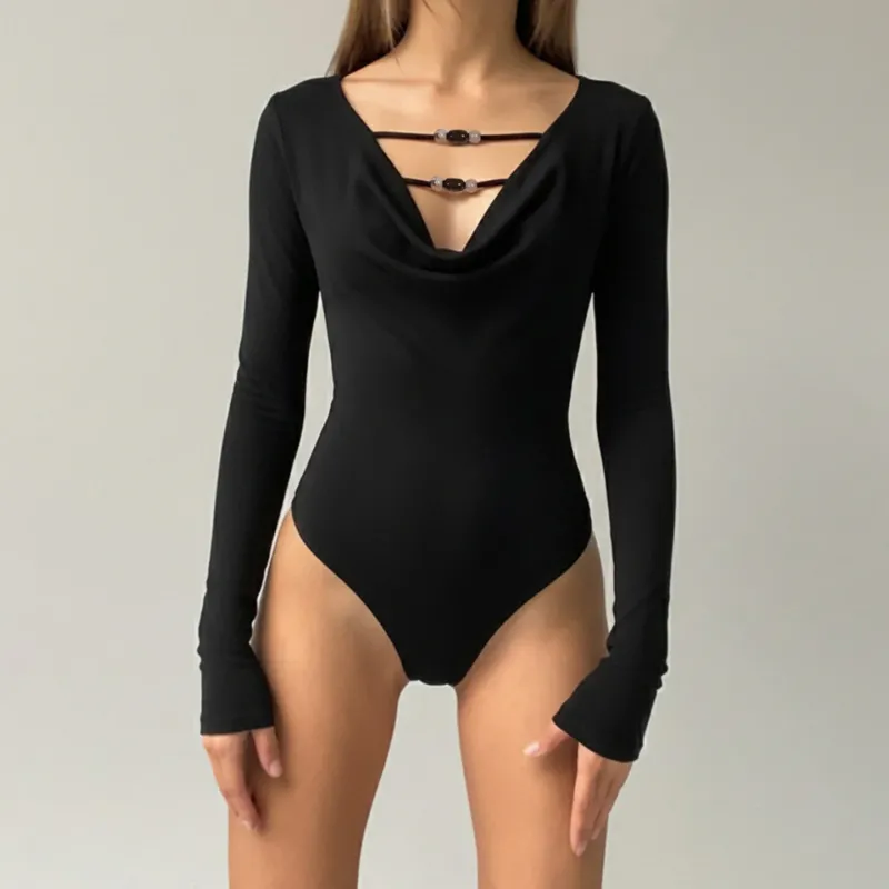 Damen eleganter Langarmbody mit modischem Ausschnitt – Avérine