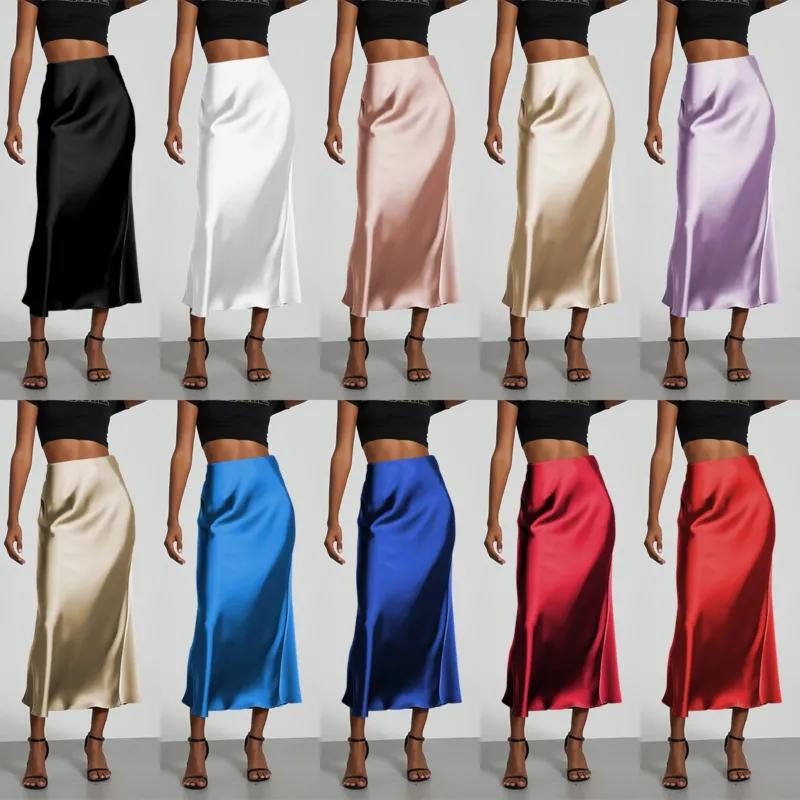 Damen Elegante und fließende Satin Maxiröcke – Valéora