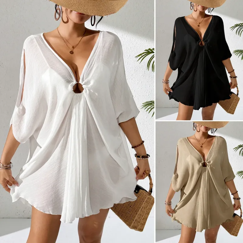Damen Kaftan mit tiefem V-Ausschnitt und zurückgezogenem Design – Valéora