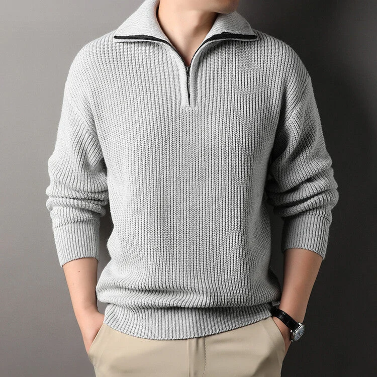 Herren Freizeitpullover mit halbem Reißverschluss und strukturiertem Strickmuster – Marzano