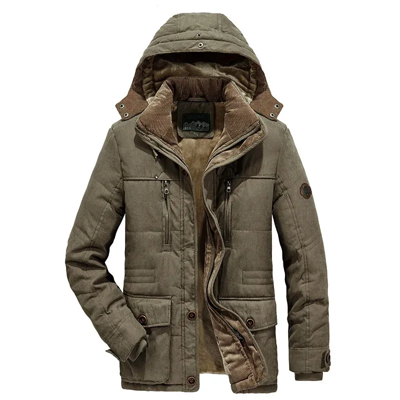 Herren isolierte Kapuzen-Fieldjacke mit Cord-Innenfutter, gesteppter Thermoisolierung und multifunktionalen Taschen – Marzano