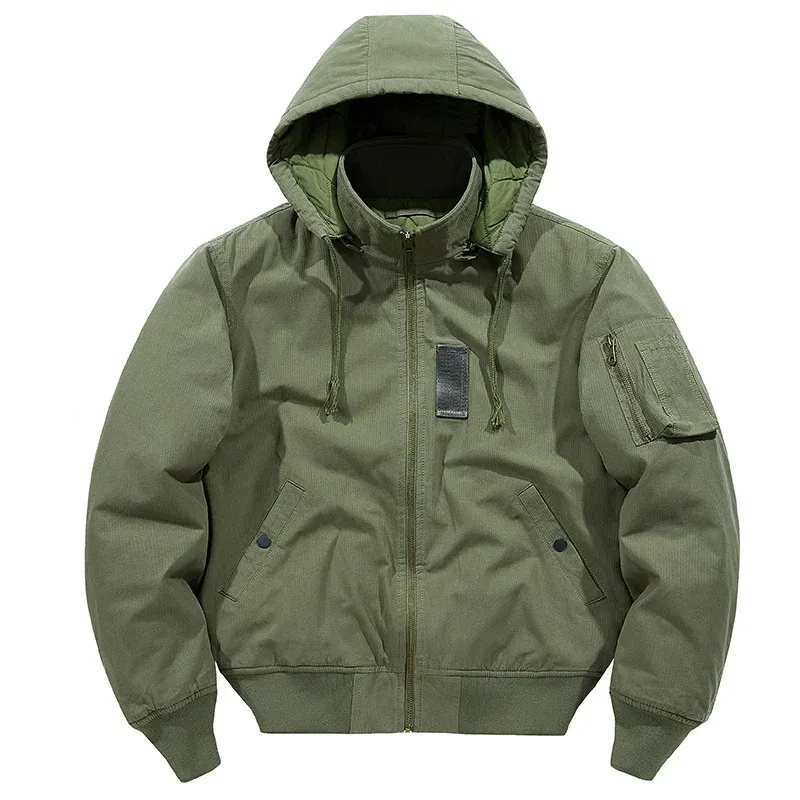 Herren multifunktionale Feldjacke im Bomberstil mit Kapuze und Ärmel-Tasche Echoarchiv