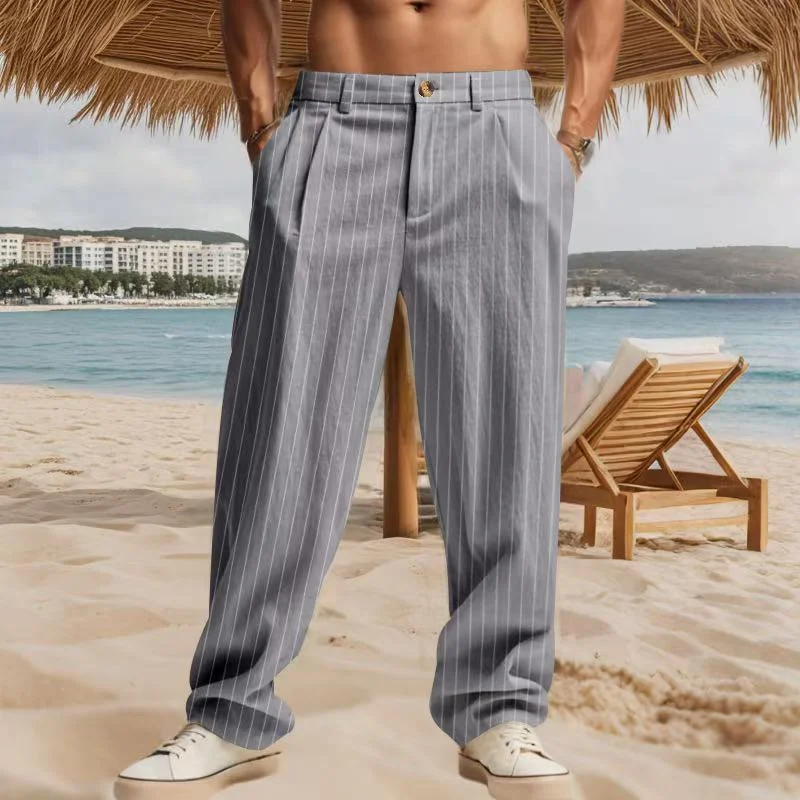Herren zeitlose, gestreifte Sommerhose mit praktischen Seitentaschen und lockerer Passform – Sorevano