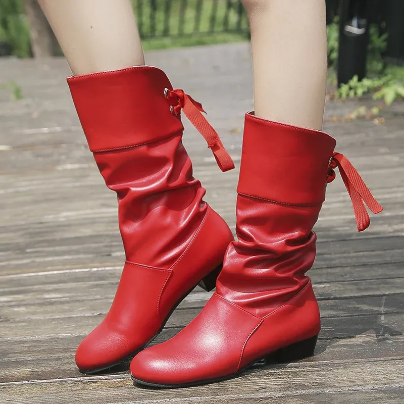 Damen Raffinierte Stiefel mit mittelhohem Schaft, weicher Raffung und dekorativer Schleifenbindung Echoarchiv