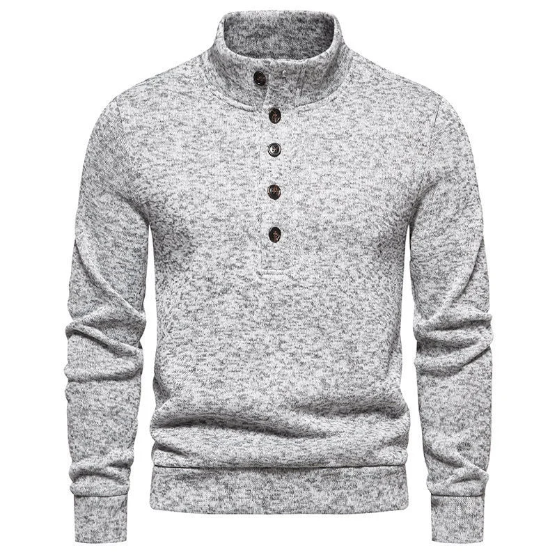 Herren Fleece-Pullover mit knöpfbarem Stehkragen und praktischen Taschen – Norvane