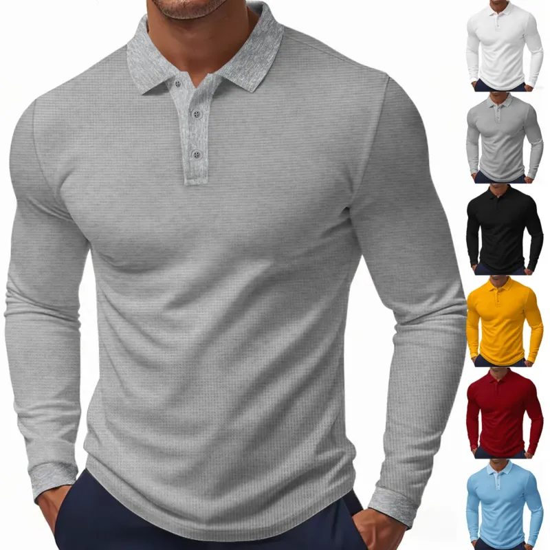 Herren Langarm Poloshirt mit strukturiertem Material – Cavello