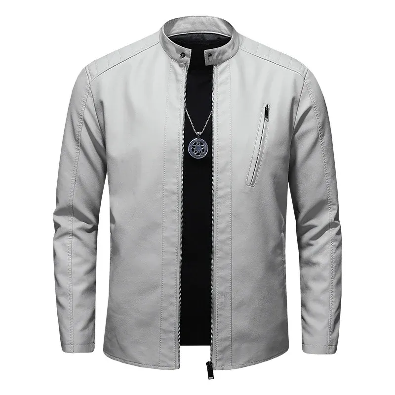 Herren Modische Lederjacke mit hohem Kragen Echo Archiv