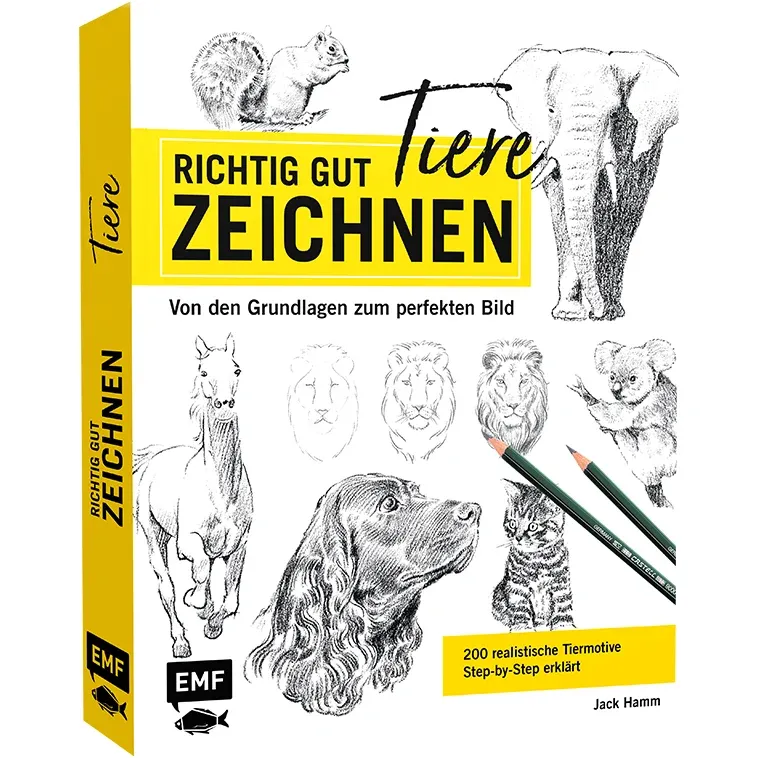 RICHTIG GUT ZEICHNEN – TIERE VON DEN GRUNDLAGEN ZUM PERFEKTEN BILD – 200 REALISTISCHE TIERMOTIVE STEP BY STEP ERKLÄRT Gold EMF