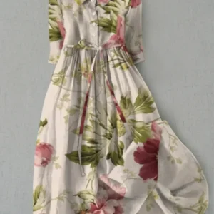 Leinenkleid mit Blumenmuster und Knopfleiste für Damen – Élara