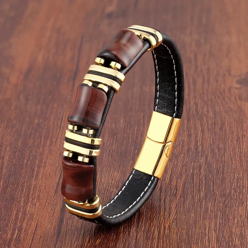 Tigerauge Naturstein Lederarmband – Avelisse